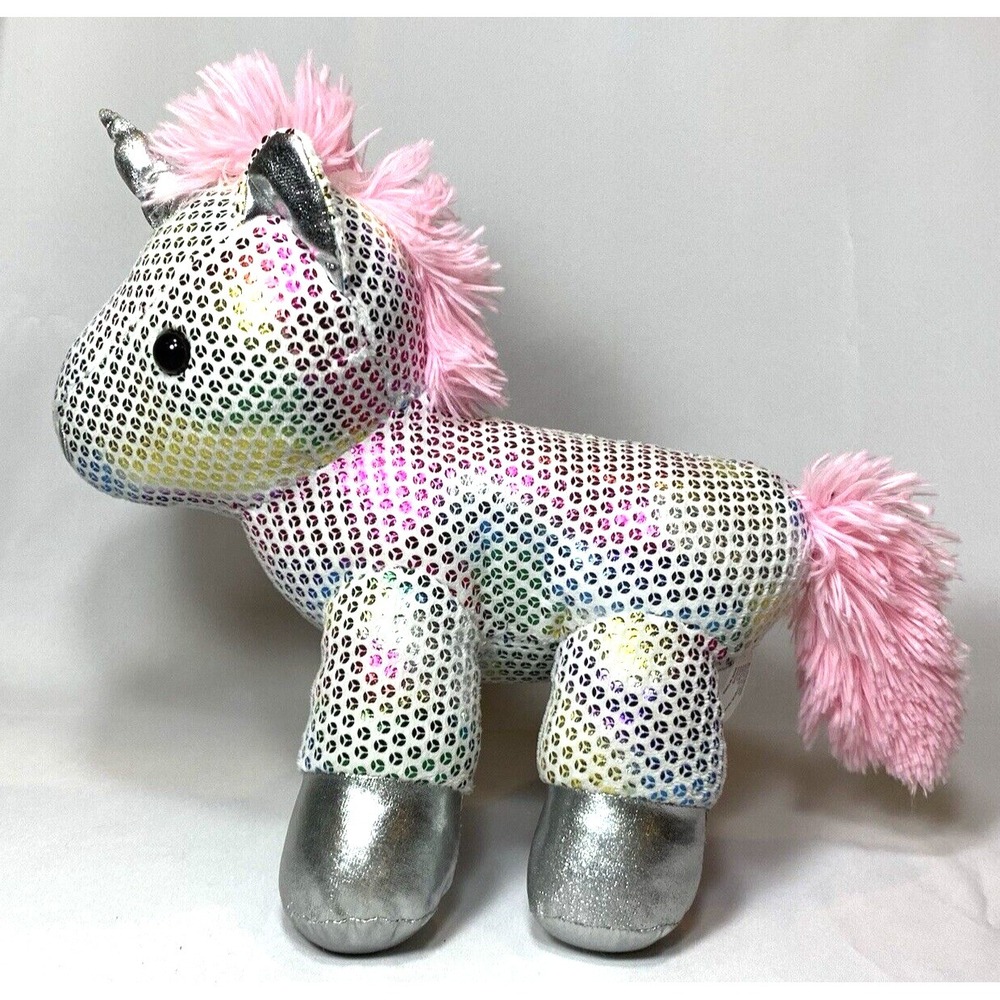 Unicorn Plush Pink Rainbow Silver Holographic Metallic Sequin Shiny Toy